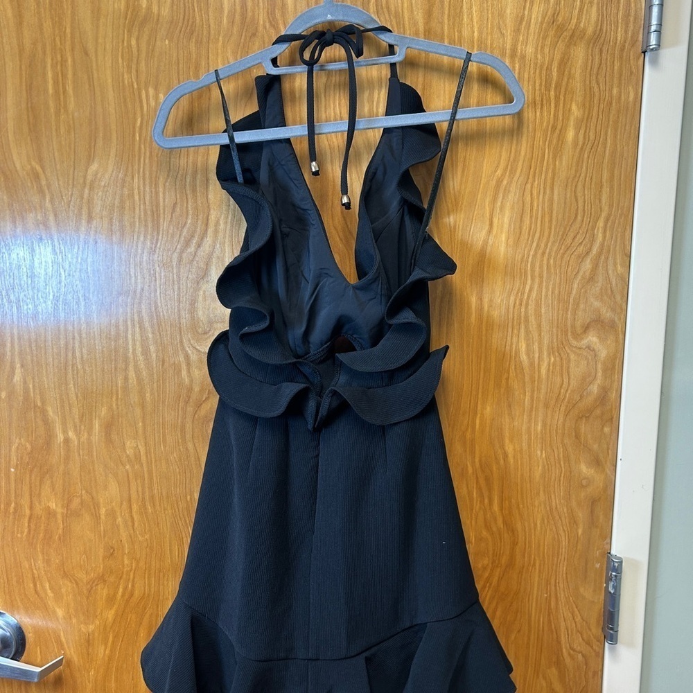 Black Ribbed Cut Out Halter Dress - Picture 2 of 4